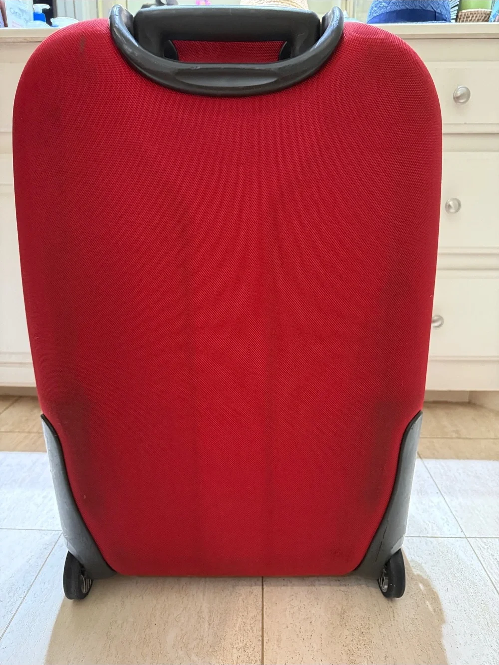 Tumi Tech Red Medium Expandable Checked Spinner Suitcase